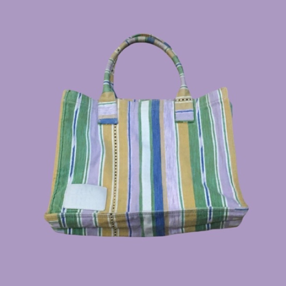 SANDRO Bag Striped Pastel Large Tote Purple Yellow White Blue Green - Picture 4 of 4